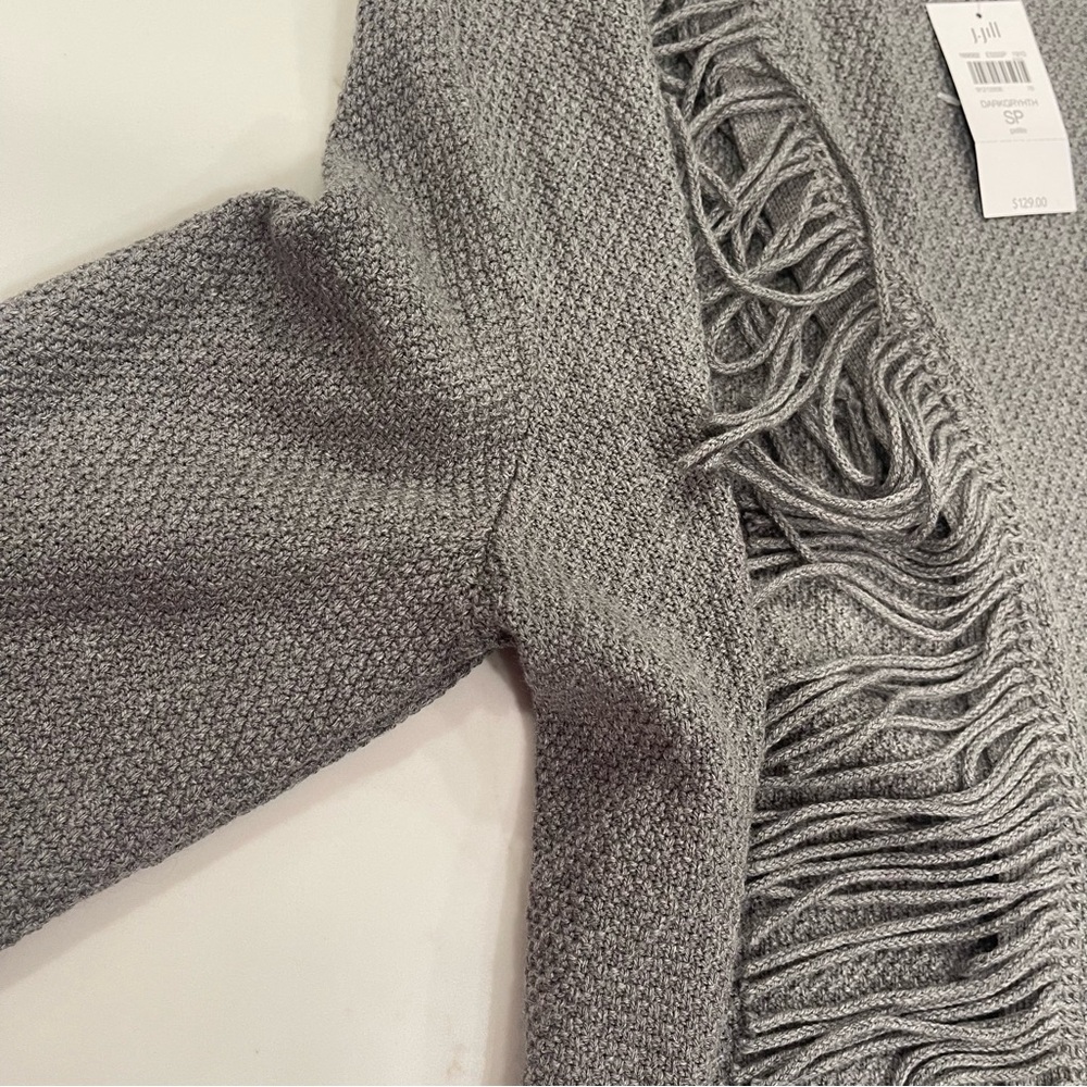 NWT J.Jill dark grey fringe long sleeve hooded duster - Picture 5 of 13